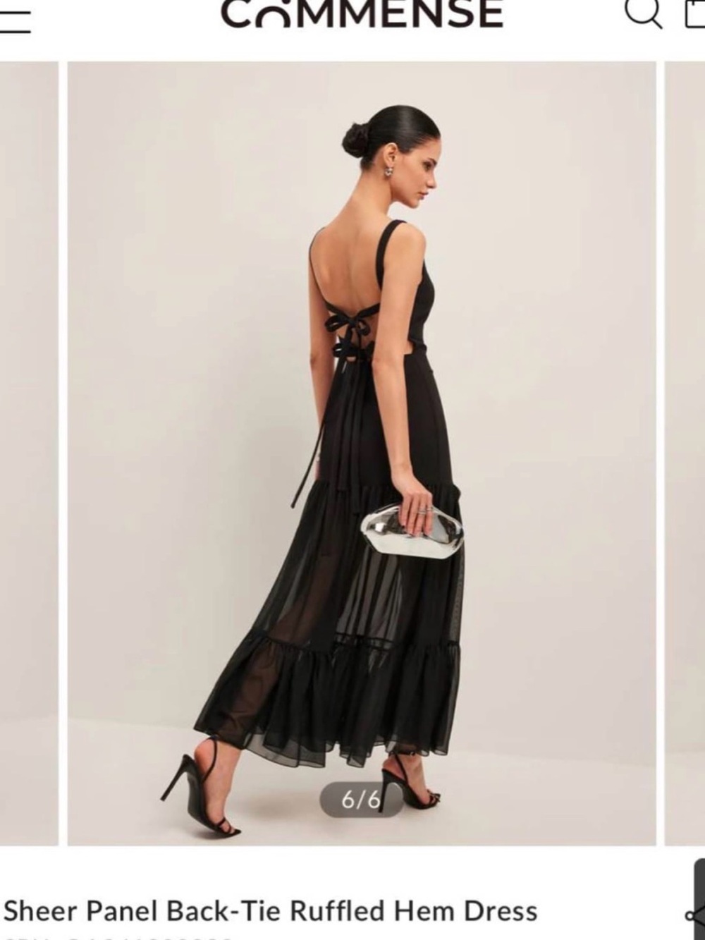 Commense Black Back-Tie Sheer Panel Ruffled-Hem Maxi Dress